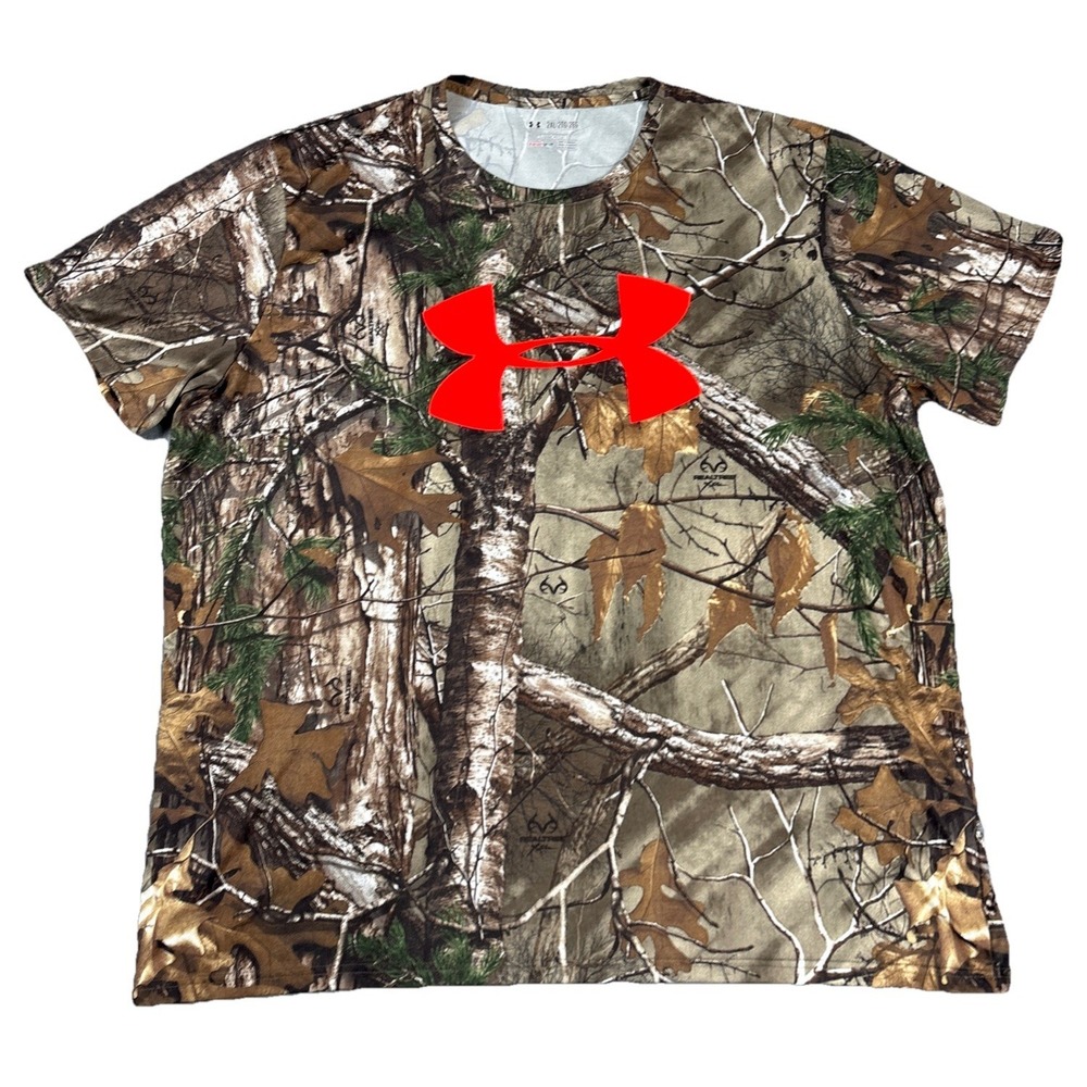 Under Armour Shirt Mens XXL Realtree Camo HeatGear Loose Hunting Outdoor Tee 2XL